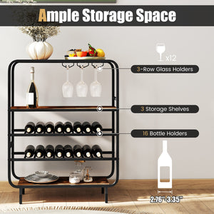 16 Bottle Wine Rack with 5-Tier Wine Shelf and Glass Holders for Kitchen Bar-Rustic Brown view 8