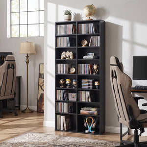 16 Compartment CD Storage Unit 54 inches Freestanding Open Display Shelf with 12 Removable Shelves-Black view 3