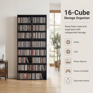 16 Compartment CD Storage Unit 54 inches Freestanding Open Display Shelf with 12 Removable Shelves-Black view 7