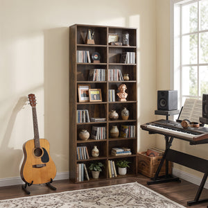 16 Compartment CD Storage Unit 54 inches Freestanding Open Display Shelf with 12 Removable Shelves-Brown view 5
