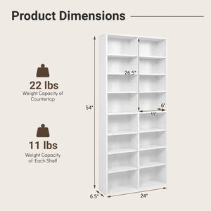 16 Compartment CD Storage Unit 54 inches Freestanding Open Display Shelf with 12 Removable Shelves-White view 5