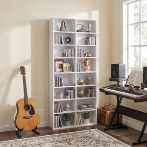 16 Compartment CD Storage Unit 54 inches Freestanding Open Display Shelf with 12 Removable Shelves-White view 6