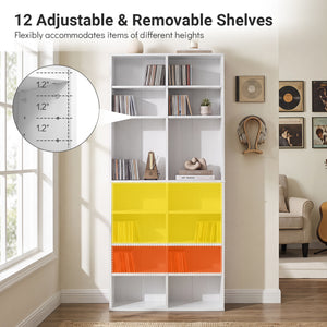 16 Compartment CD Storage Unit 54 inches Freestanding Open Display Shelf with 12 Removable Shelves-White view 8