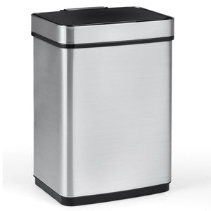 16 Gallon Trash Can Infrared Motion Sensor Garbage Can with Dual Compartments-Silver