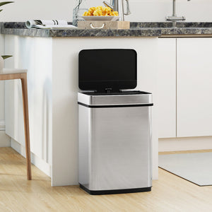 16 Gallon Trash Can Infrared Motion Sensor Garbage Can with Dual Compartments-Silver view 2