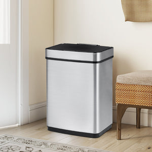 16 Gallon Trash Can Infrared Motion Sensor Garbage Can with Dual Compartments-Silver view 3