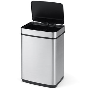 16 Gallon Trash Can Infrared Motion Sensor Garbage Can with Dual Compartments-Silver view 4