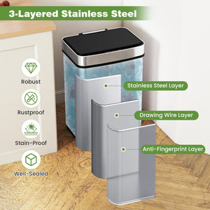 16 Gallon Trash Can Infrared Motion Sensor Garbage Can with Dual Compartments-Silver view 9