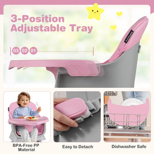 16-in-1 Baby High Chair with Activity Center and Booster Seat for Babies and Toddlers-Pink view 9
