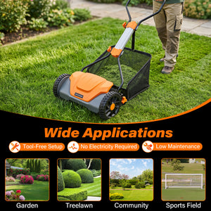 16 Inch Adjustable Cutting Heights 5-Blade Push Reel Lawn Mower with 8 Gal Removable Grass Catcher Bag-Orange view 9
