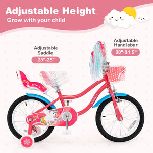 16 Inch Girls Bike for 4-7 Years Old Kids Bike with Doll Seat and Training Wheels view 5