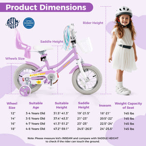 12 Inch Girls Bike Kids Bicycle with Doll Seat and Streamers for Children 3-4 Years Old view 4