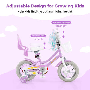 12 Inch Girls Bike Kids Bicycle with Doll Seat and Streamers for Children 3-4 Years Old view 5