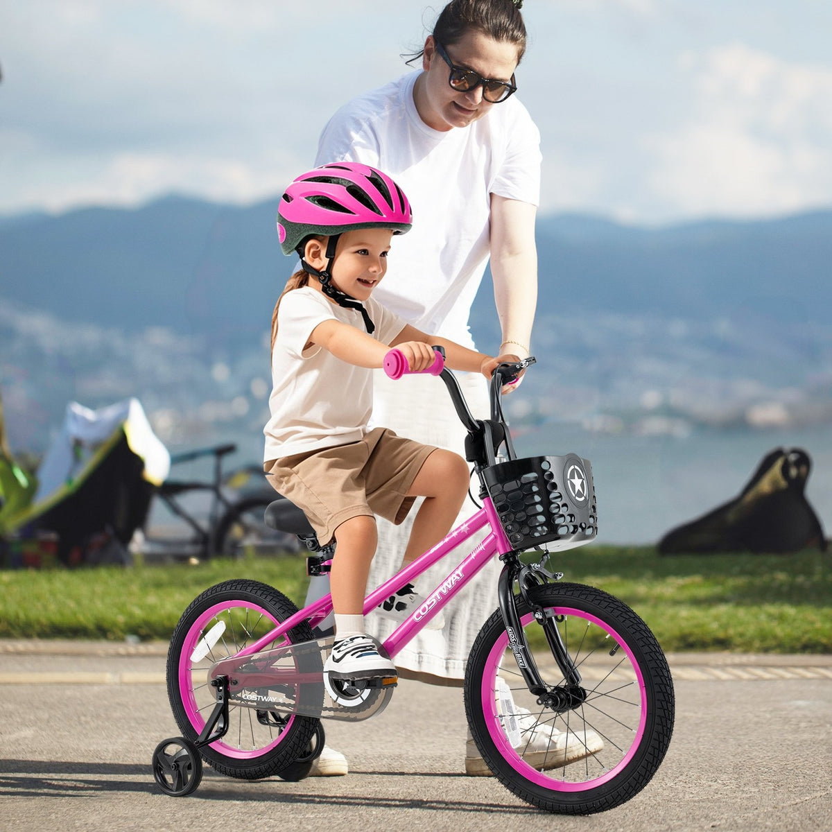 16 Inch Kids Bike Adjustable Bicycle with Front Basket for Children Aged 4-7 Years Old view 2