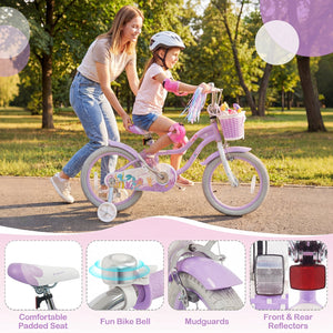 16 Inch Kids Bike Adjustable with Basket and Streamers Purple - Princess of the Sea Theme view 9
