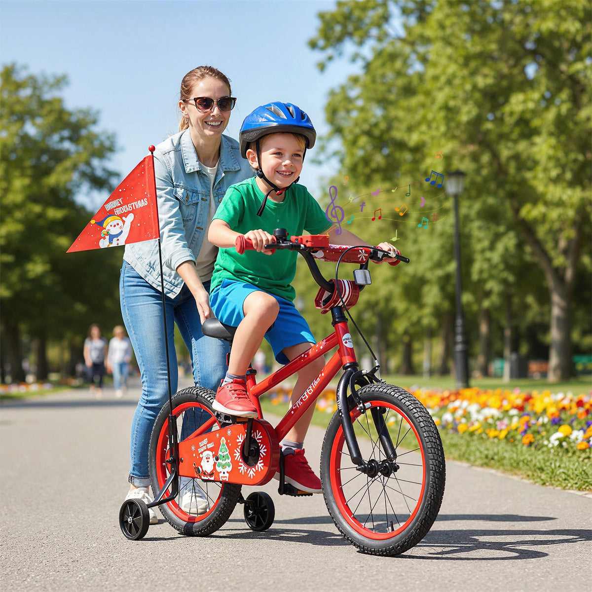 16 Inch Kids Bike Adjustable with Christmas Music & Flag for Aged 4-7 Years Old view 2