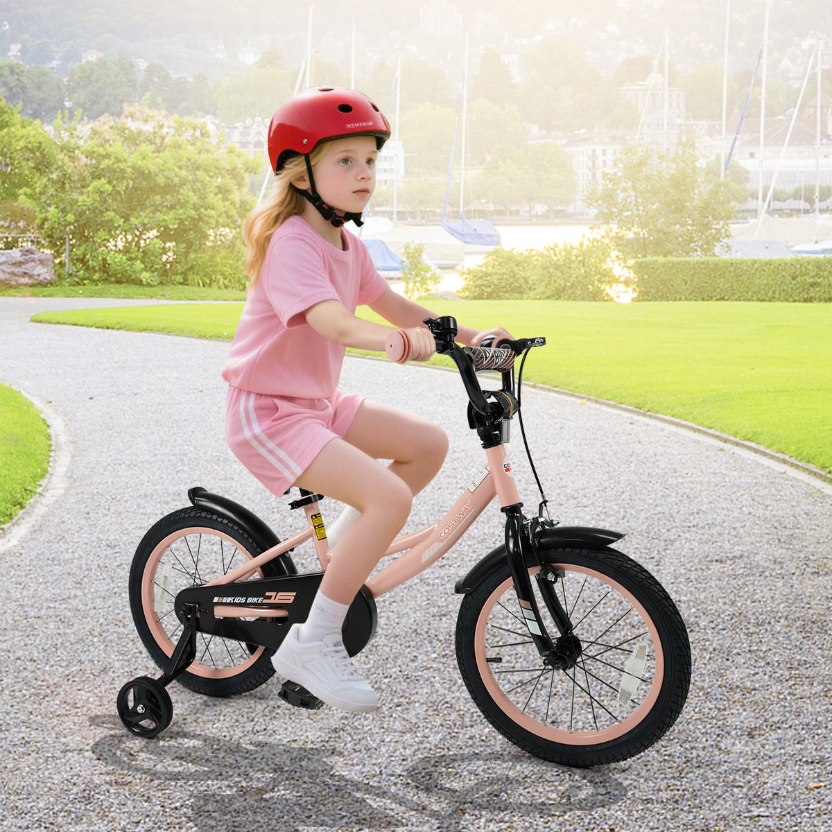 16 Inch Kids Bike Adjustable with Removable Training Wheels Pink for 3-8 Years Old view 2