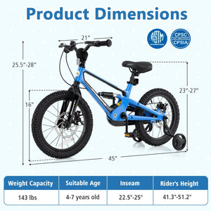 16 Inch Kids Bike Adjustable with Shock Absorber and Bell for Aged 4 to 7-16 inches view 3