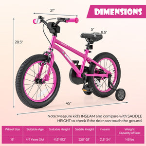 16-Inch Kids Bike for 4-7 Years Old Adjustable with Removable Training Wheels-16 inches view 4