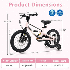 16 Inch Kids Bike Lightweight with Detachable Training Wheels for Aged 4 to 7-16 inches view 3