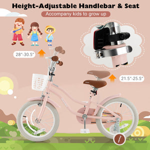 16 Inch Kids Bike with Front Handbrake and 2 Training Wheels-Pink view 7