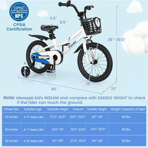 16 Inch Kids Bike with Removable Training Wheels-White view 3