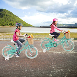 16-Inch Kids Bike with Training Wheels and Adjustable Handlebar Seat-Green view 3