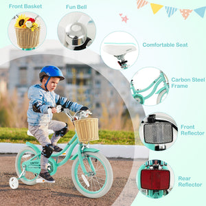 16-Inch Kids Bike with Training Wheels and Adjustable Handlebar Seat-Green view 9