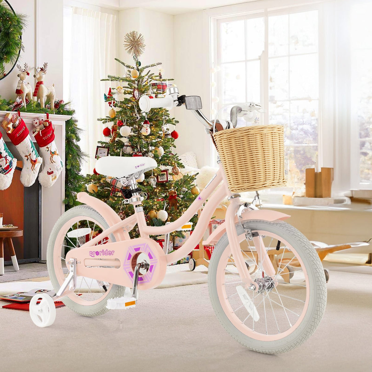 16-Inch Kids Bike with Training Wheels and Adjustable Handlebar Seat-Pink view 2