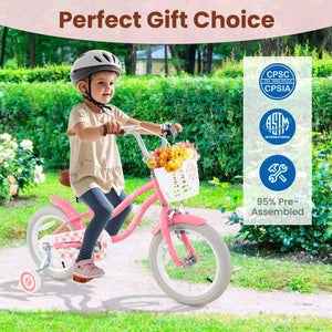 16 Inch Kids Bike with Training Wheels and Basket for Boys Girls 4-7 Years Old-16 inches view 9