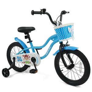 16 Inch Kids Bike with Training Wheels and Basket Navy Color