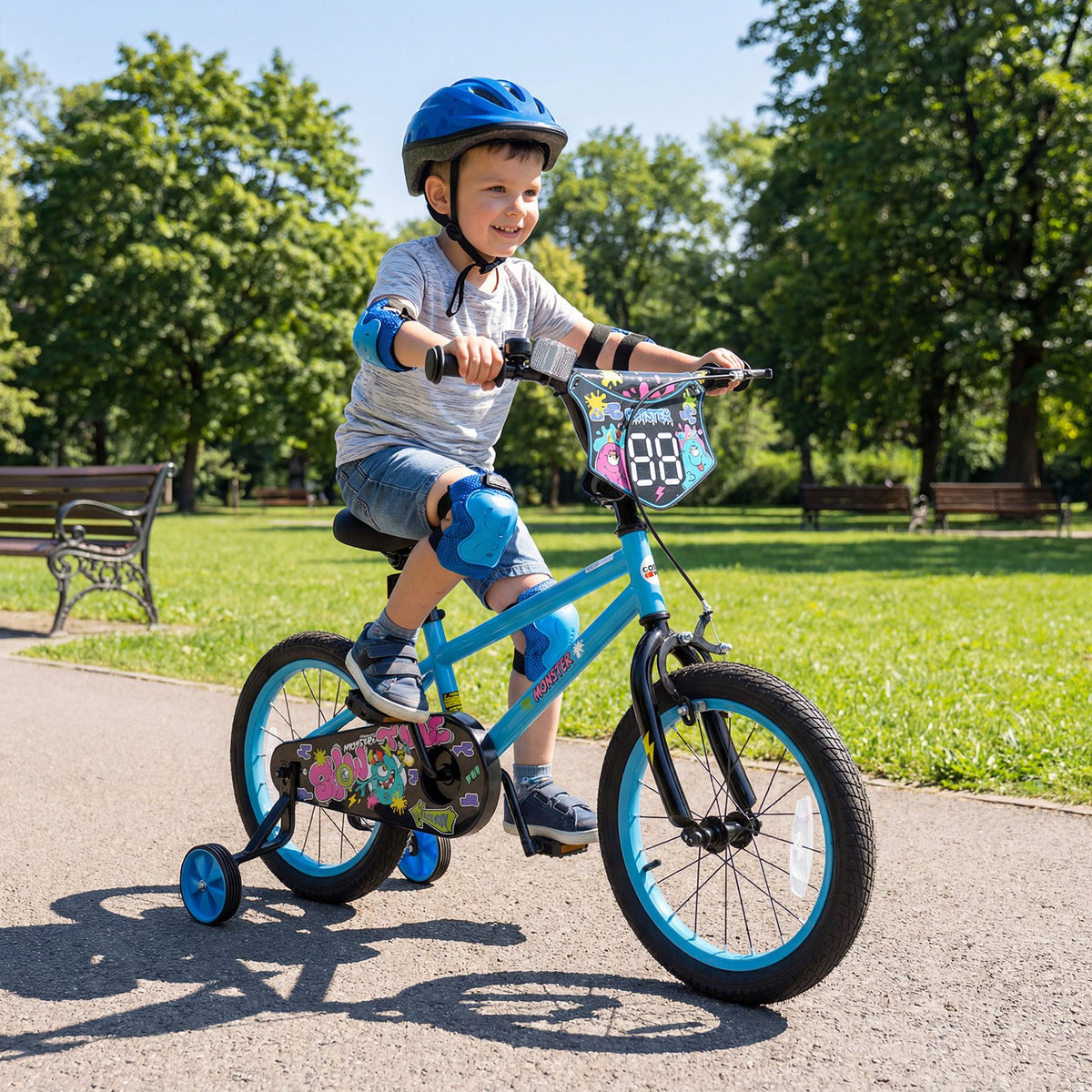 16 Inch Kids Bike with Training Wheels for Ages 4-7 Years Old Blue- Street Art Time view 2