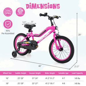 Patented 16 Inch LED Lighted Kids Bike with Training Wheels and Headlight for Ages 4-7 Years-16 inches view 4