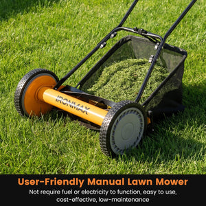16 Inch Push Lawn Mower with 5 Steel Blades and Grass Catcher Bag-Orange view 4