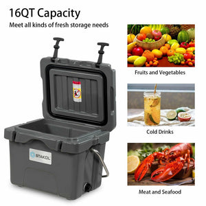 16 Quart 24-Can Capacity Portable Insulated Ice Cooler with 2 Cup Holders-Gray view 6