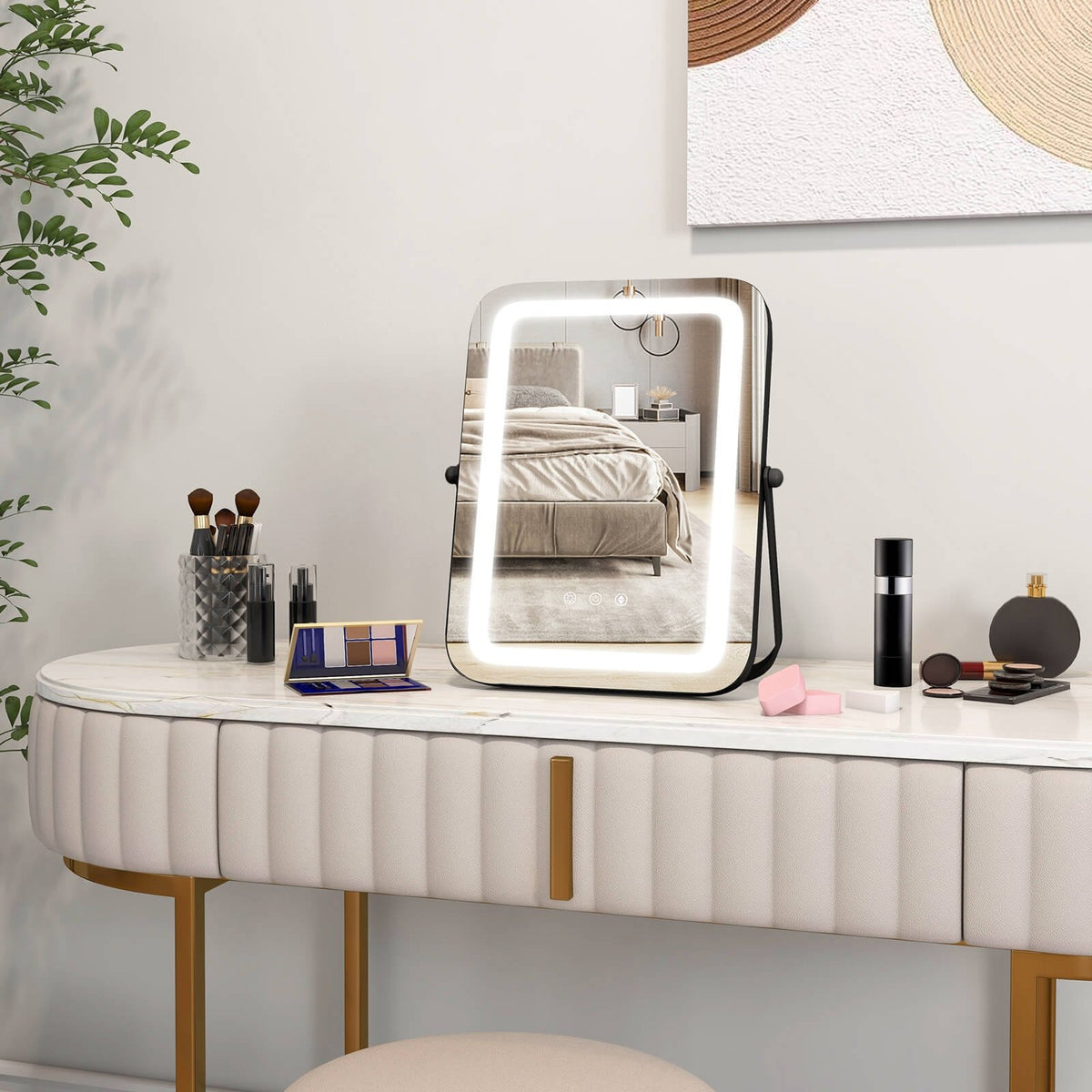 16 x 12 Inch Rectangular Vanity Makeup Mirror with 3 Color Dimmable Lighting-Black view 2
