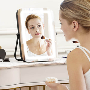 16 x 12 Inch Rectangular Vanity Makeup Mirror with 3 Color Dimmable Lighting-Black view 3
