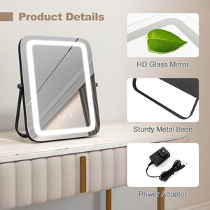16 x 12 Inch Rectangular Vanity Makeup Mirror with 3 Color Dimmable Lighting-Black view 9