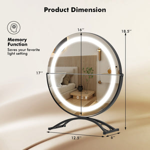 16 x 16 Inch Round LED Vanity Mirror with 3-Color Lighting and Brightness Dimming-Black view 5