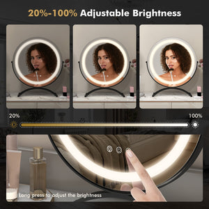 16 x 16 Inch Round LED Vanity Mirror with 3-Color Lighting and Brightness Dimming-Black view 8
