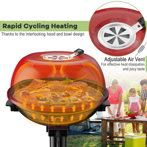 1600W Portable Electric BBQ Grill with Removable Non-Stick Rack-Black & Red view 7