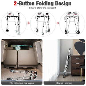 Height Adjustable Aluminum Walker with Rolling Wheels and Brakes view 8