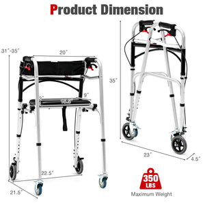 Height Adjustable Aluminum Walker with Rolling Wheels and Brakes view 3