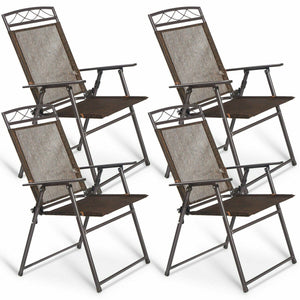 Set of 4 Patio Folding Sling Chairs Steel Camping Deck view 6