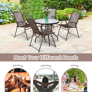 Set of 4 Patio Folding Sling Chairs Steel Camping Deck view 3