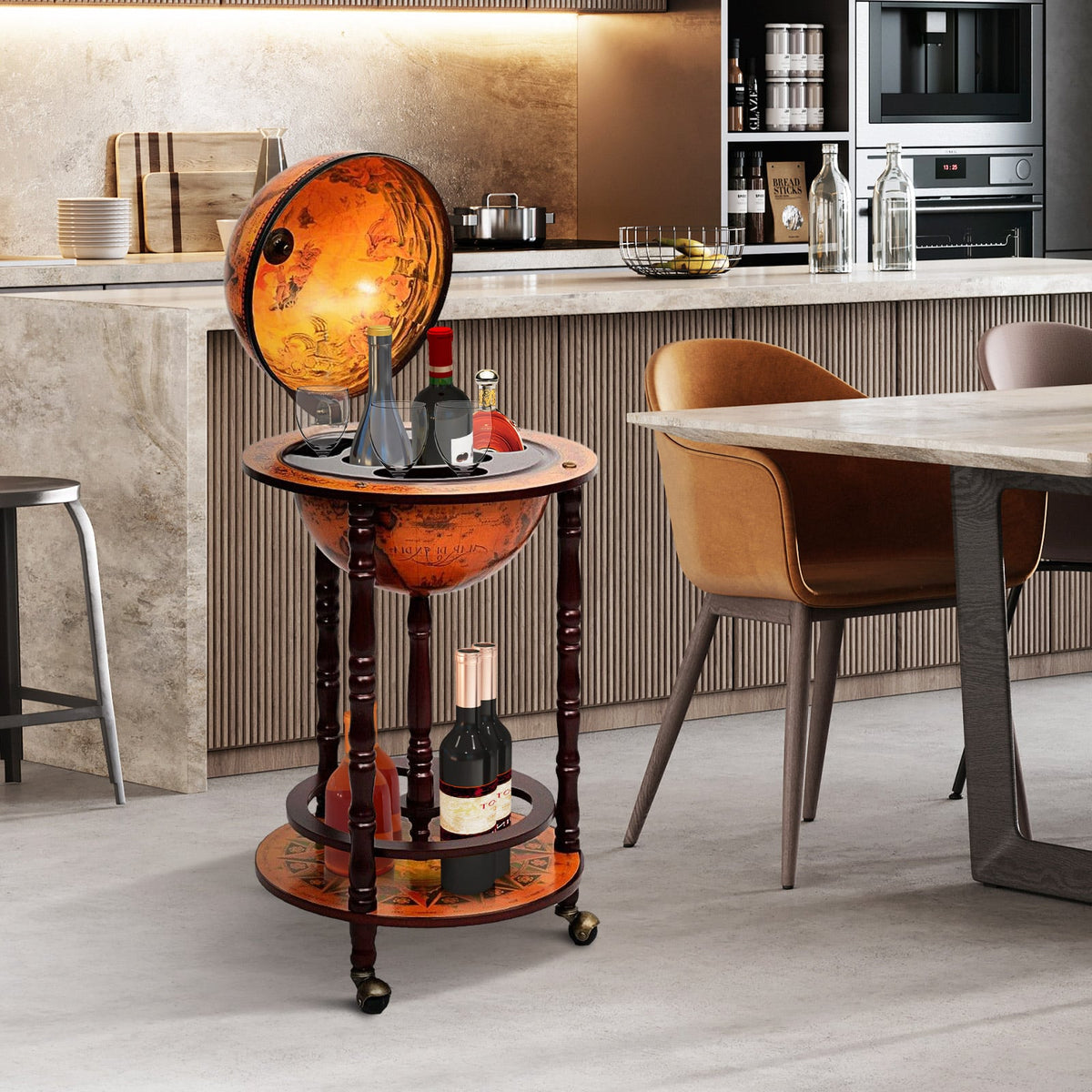 16th Century Wood Globe Wine Bar Stand view 2