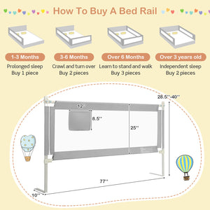 76.8 Inch Baby Bed Rail with Double Safety Child Lock-Gray view 3