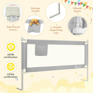 76.8 Inch Baby Bed Rail with Double Safety Child Lock-Gray view 8