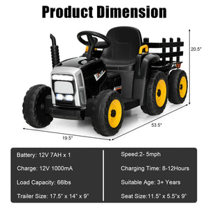 12V Ride on Tractor with 3-Gear-Shift Ground Loader for Kids 3+ Years Old-Black view 5
