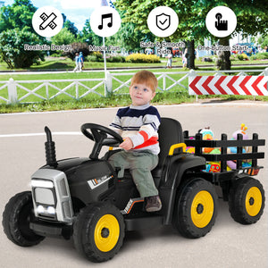 12V Ride on Tractor with 3-Gear-Shift Ground Loader for Kids 3+ Years Old-Black view 8